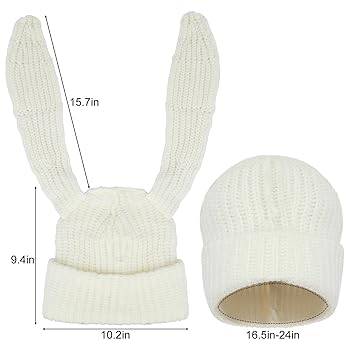 2Pcs Long Rabbit Ears Beanie Hat for Women, Knit Beanie Hats